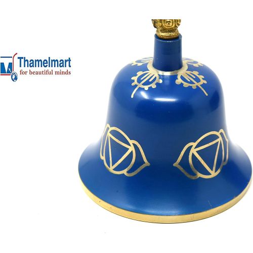  TM THAMELMART FOR BEAUTIFUL MINDS Tibetan Buddhist Meditation Bell Chakra Color - Bell of Enlightenment from Nepal 8 Inches Including free Box … (Blue)