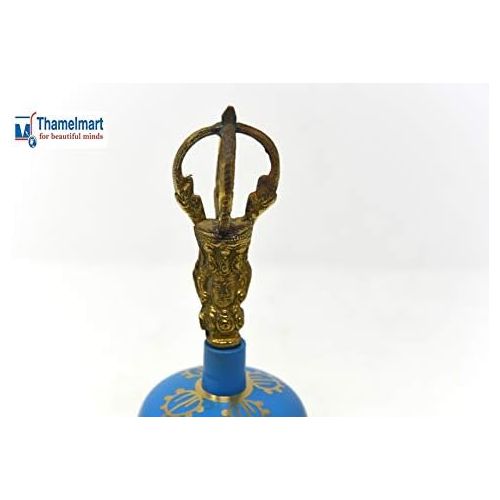  TM THAMELMART FOR BEAUTIFUL MINDS Tibetan Buddhist Meditation Bell Chakra Color - Bell of Enlightenment from Nepal 8 Inches Including free Box … (SKY BLUE)