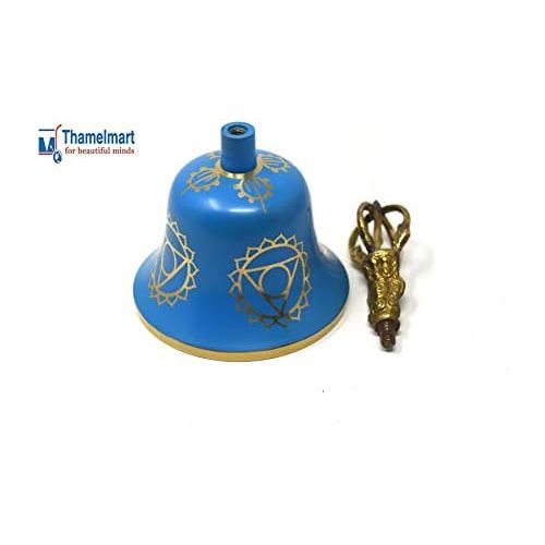  TM THAMELMART FOR BEAUTIFUL MINDS Tibetan Buddhist Meditation Bell Chakra Color - Bell of Enlightenment from Nepal 8 Inches Including free Box … (SKY BLUE)