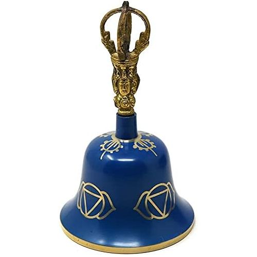  TM THAMELMART FOR BEAUTIFUL MINDS Tibetan Buddhist Meditation Bell Chakra Color - Bell of Enlightenment from Nepal 8 Inches Including free Box … (SKY BLUE)
