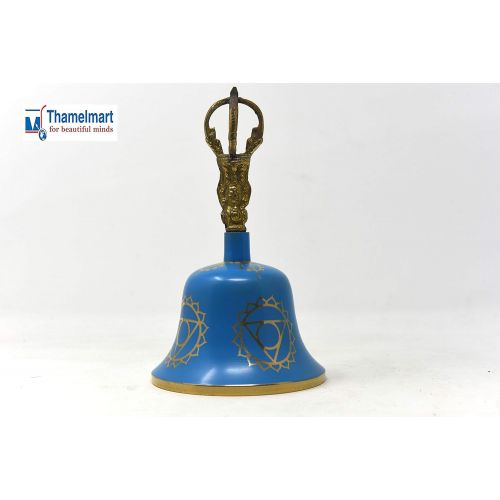  TM THAMELMART FOR BEAUTIFUL MINDS Tibetan Buddhist Meditation Bell Chakra Color - Bell of Enlightenment from Nepal 8 Inches Including free Box … (SKY BLUE)