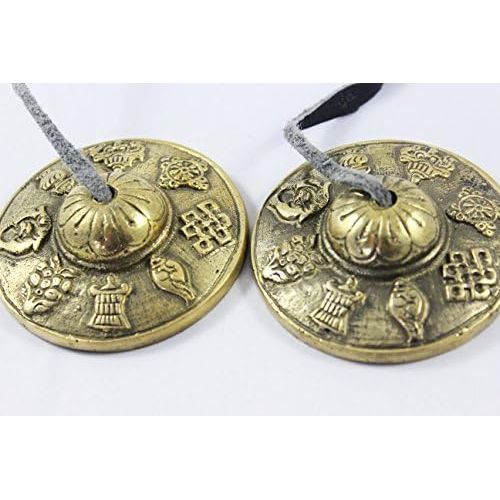  TM THAMELMART FOR BEAUTIFUL MINDS Hand Tuned to Key of Om 2.25 Inch- Tingsha Tibetan Bell (Chimes) Buddhist Lucky Symbols (Medium)