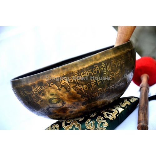  TM THAMELMART FOR BEAUTIFUL MINDS 10Mantra carved B Chakra Tibetan Singing Bowl,meditation bowl,Handmade singing bowl from Nepal