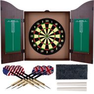 TMG Walnut Finish Deluxe Wood Dartboard Cabinet Set - Includes 6 Darts!