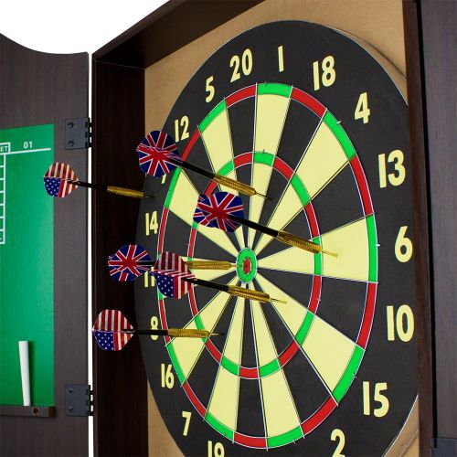  TMG Walnut Finish Deluxe Wood Dartboard Cabinet Set - Includes 6 Darts!