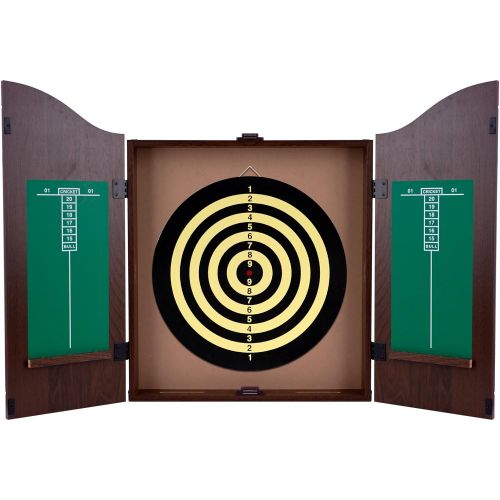  TMG Walnut Finish Deluxe Wood Dartboard Cabinet Set - Includes 6 Darts!