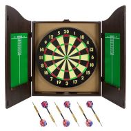 TMG Deluxe Walnut Wood Finish Dartboard Cabinet Set with 6 Darts - Includes 3 Bonus 23gm Dart Set!