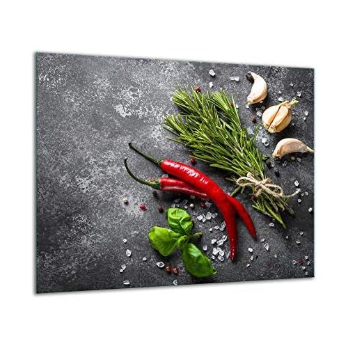  [아마존베스트]TMK Hob cover plate 60 x 52 one-piece glass electric hob induction hob protection splash guard glass plate decorative chilli spices