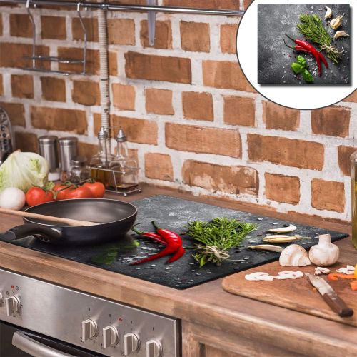  [아마존베스트]TMK Hob cover plate 60 x 52 one-piece glass electric hob induction hob protection splash guard glass plate decorative chilli spices