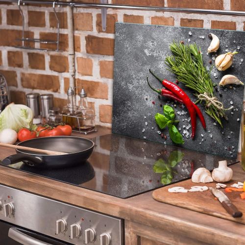  [아마존베스트]TMK Hob cover plate 60 x 52 one-piece glass electric hob induction hob protection splash guard glass plate decorative chilli spices