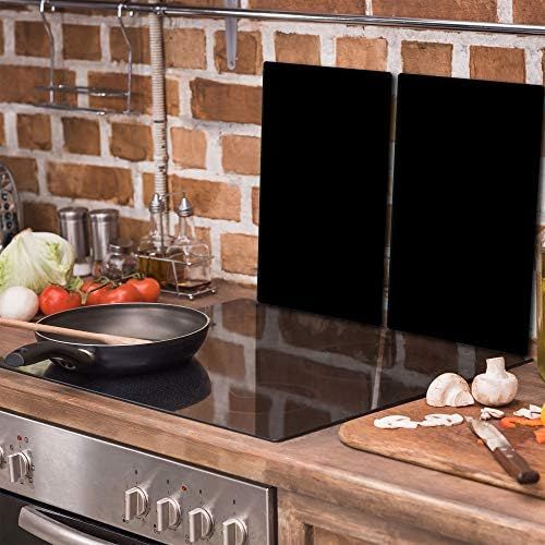  [아마존베스트]TMK Hob Cover Plate Ceramic Hob 2 Pieces 30 x 52 cm Ceramic Hob Cover Kitchen Electric Hob Induction Cooker Guard Splash Guard Glass Chopping Board Black