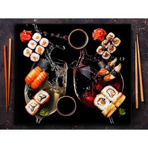  [아마존베스트]TMK Hob cover plate 60 x 52 one-piece glass electric hob induction hob protection splash guard glass plate decorative chopping board wine black