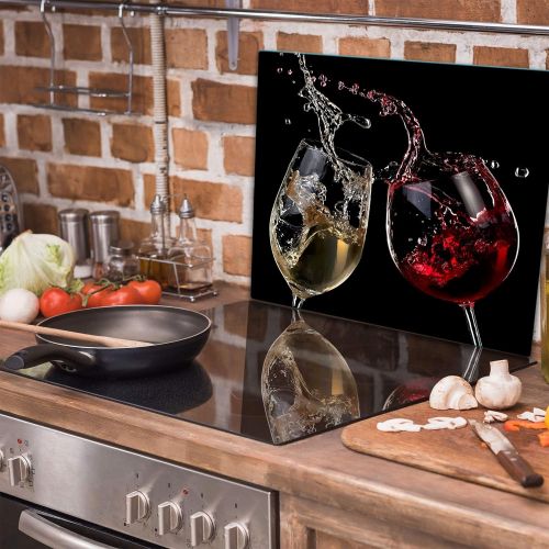  [아마존베스트]TMK Hob cover plate 60 x 52 one-piece glass electric hob induction hob protection splash guard glass plate decorative chopping board wine black