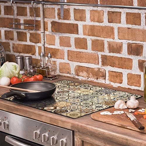  [아마존베스트]TMK Hob cover plate 60 x 52 one-piece glass electric hob induction hob protection splash guard glass plate decorative chopping board mosaic