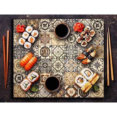  [아마존베스트]TMK Hob cover plate 60 x 52 one-piece glass electric hob induction hob protection splash guard glass plate decorative chopping board mosaic