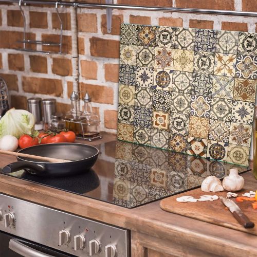  [아마존베스트]TMK Hob cover plate 60 x 52 one-piece glass electric hob induction hob protection splash guard glass plate decorative chopping board mosaic