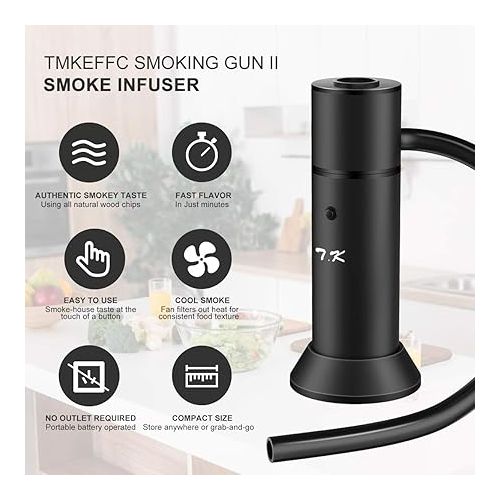  Smoking Gun Portable Smoker Infuser, Handheld Cocktail Smoke Food Smoker for Meat, Sous Vide, Drinks, Cheese, Cup Cover and Wood Chips Included, Black