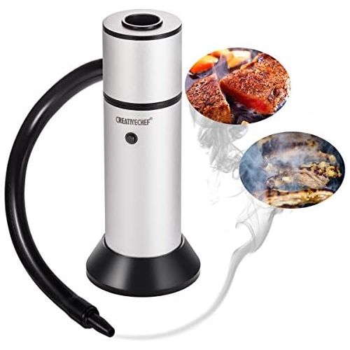  TMKEFFC Portable Smoker Gun, Handheld Smoke Infuser for Cocktail Food Drink Smoking, Enhance Taste for Meat, Sous Vide Steak, Grill, BBQ, Popcorn, Cheese, Wood Chips Included, Silv