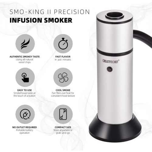  TMKEFFC Portable Smoker Gun, Handheld Smoke Infuser for Cocktail Food Drink Smoking, Enhance Taste for Meat, Sous Vide Steak, Grill, BBQ, Popcorn, Cheese, Wood Chips Included, Silv