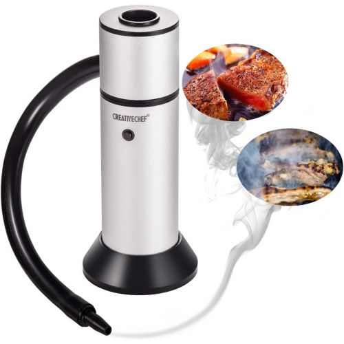  TMKEFFC Portable Smoker Gun, Handheld Smoke Infuser for Cocktail Food Drink Smoking, Enhance Taste for Meat, Sous Vide Steak, Grill, BBQ, Popcorn, Cheese, Wood Chips Included, Silv