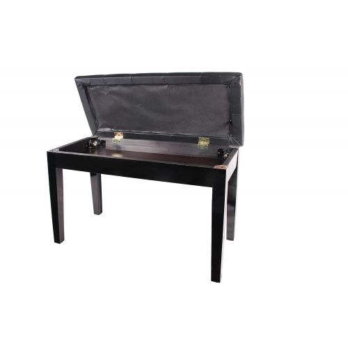  TMS Black Ebony Wood Leather Piano Bench Padded Double Duet Keyboard Seat Storage