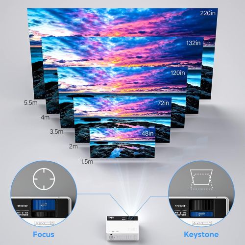  TMY Projector, 4500 Lux Video Projector 1080P Full HD Supported [Projection Screen Included], HD Native 720P Mini Projector Compatible with TV Stick HDMI VGA USB TF for Home Cinema