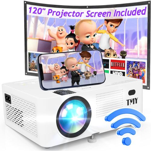  TMY WiFi Projector with 120″ Screen, [200 ANSI - Over 8500 Lux Brightness], 1080P Full HD Enhanced Projector, Portable Projector Compatible with TV Stick HDMI USB for Home Cinema &