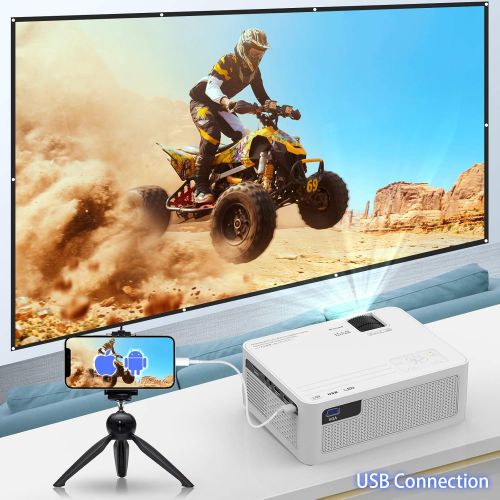  TMY WiFi Projector with 120″ Screen, [200 ANSI - Over 8500 Lux Brightness], 1080P Full HD Enhanced Projector, Portable Projector Compatible with TV Stick HDMI USB for Home Cinema &