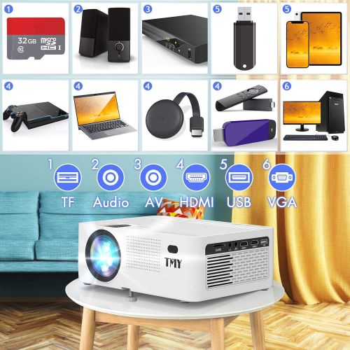  TMY WiFi Projector with 120″ Screen, [200 ANSI - Over 8500 Lux Brightness], 1080P Full HD Enhanced Projector, Portable Projector Compatible with TV Stick HDMI USB for Home Cinema &