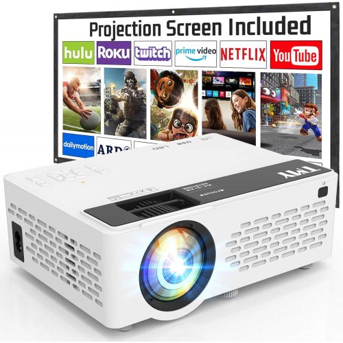  TMY Projector 7500 Lumens with Projector Screen, 1080P Full HD Supported Portable Projector, Mini Movie Projector Compatible with T-V Stick Smartphone HDMI USB AV, for Home Cinema