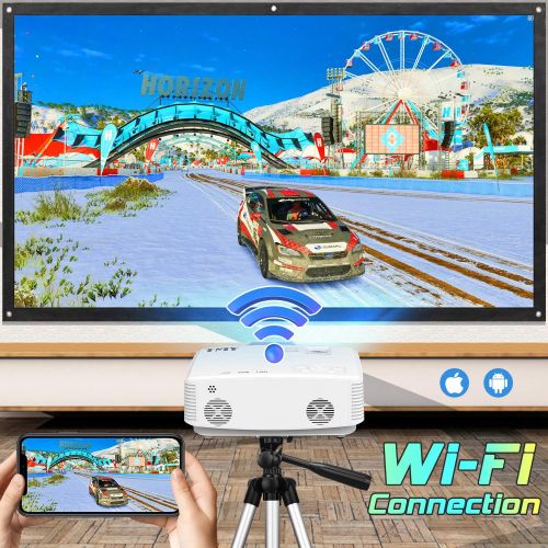  TMY Mini WiFi Projector 8000 Lumen [100 Projector Screen Included], 1080P Full HD Supported Portable Outdoor Movie Projector Synchronize Smartphone Screen, Compatible with iOS/Andr