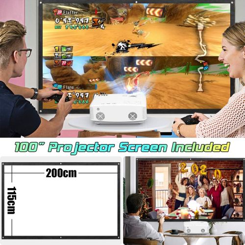  TMY Mini WiFi Projector 8000 Lumen [100 Projector Screen Included], 1080P Full HD Supported Portable Outdoor Movie Projector Synchronize Smartphone Screen, Compatible with iOS/Andr