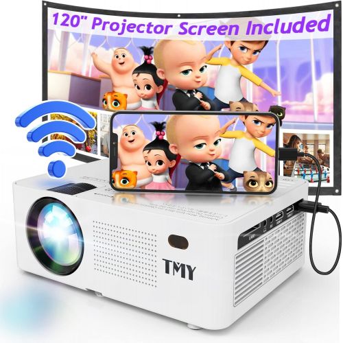  TMY Projector with WiFi, HD Movie Projector with 120″ Screen, [200 ANSI Brightness - Over 8500 Lumens], 1080P Full HD Enhanced Mini Projector, Portable Projector Compatible with TV