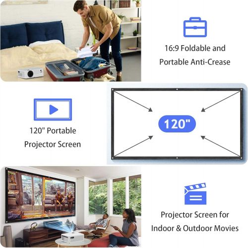  TMY Projector with WiFi, HD Movie Projector with 120″ Screen, [200 ANSI Brightness - Over 8500 Lumens], 1080P Full HD Enhanced Mini Projector, Portable Projector Compatible with TV