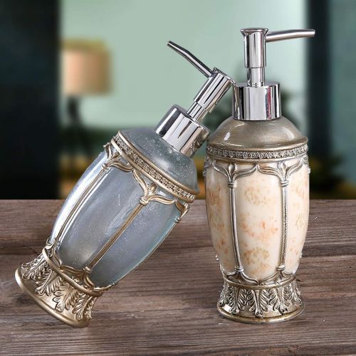  TMY soap dispenser European Resin Soap Dispenser Carved Hand Sanitizer Press Pack Empty Bottle Lotion Bottle Creative Shampoo Shower Gel (Color : Blue)