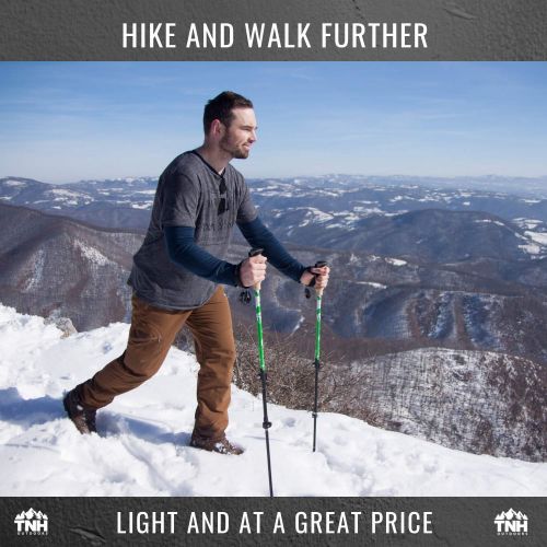  TNH Outdoors Trekking Poles - Lightweight, Aluminum Hiking, Walking & Running Sticks with Natural Cork Grips, Quick Locks, 4 Season/All Terrain Accessories and Carry Bag