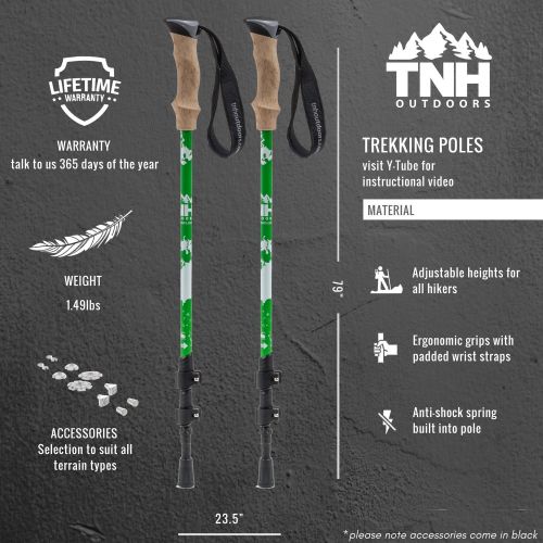  TNH Outdoors Trekking Poles - Lightweight, Aluminum Hiking, Walking & Running Sticks with Natural Cork Grips, Quick Locks, 4 Season/All Terrain Accessories and Carry Bag
