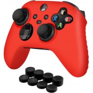 TNP Products TNP Silicone Case Cover for Xbox Series X/S Controller Skin Shell + 8 Pro Thumb Grips Set (Red) Ergonomic Textured Grip Dust Protector Compatible with New Xbox Series S X Controlle