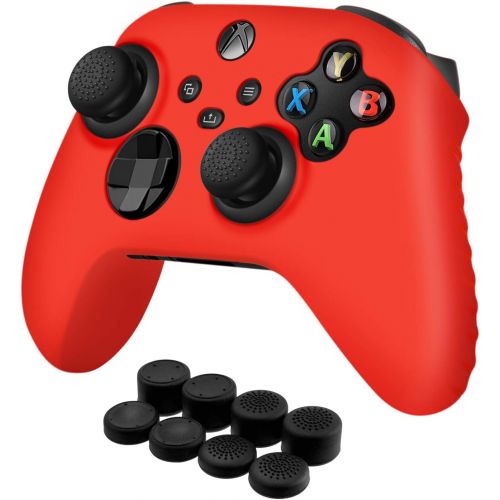  TNP Products TNP Silicone Case Cover for Xbox Series X/S Controller Skin Shell + 8 Pro Thumb Grips Set (Red) Ergonomic Textured Grip Dust Protector Compatible with New Xbox Series S X Controlle