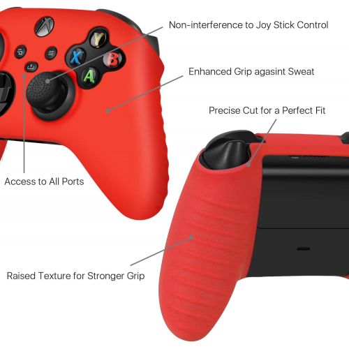  TNP Products TNP Silicone Case Cover for Xbox Series X/S Controller Skin Shell + 8 Pro Thumb Grips Set (Red) Ergonomic Textured Grip Dust Protector Compatible with New Xbox Series S X Controlle