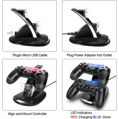  [아마존베스트]TNP Products TNP PS4 Controller Charge Station - 2x USB Simultaneous Charger Dual Charging Dock Cradle Stand Accessory for Sony Playstation 4 Gaming Control with LED Indicator + Micro Cable (Bl