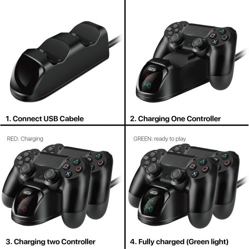  [아마존베스트]TNP Products TNP PS4 Controller Charging Station Dock Stand - USB Port Dual Charger Cradle Pad Base w/ USB Cable & LED Indicator for Sony Playstation 4 PS4 Pro PS4 Slim Wireless Gaming Controll