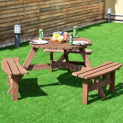  TNPSHOP Patio 6 Person Outdoor Wood Picnic Table Beer Bench Set Pub Dining Seat Garden