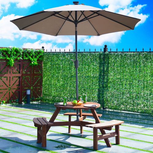  TNPSHOP Patio 6 Person Outdoor Wood Picnic Table Beer Bench Set Pub Dining Seat Garden