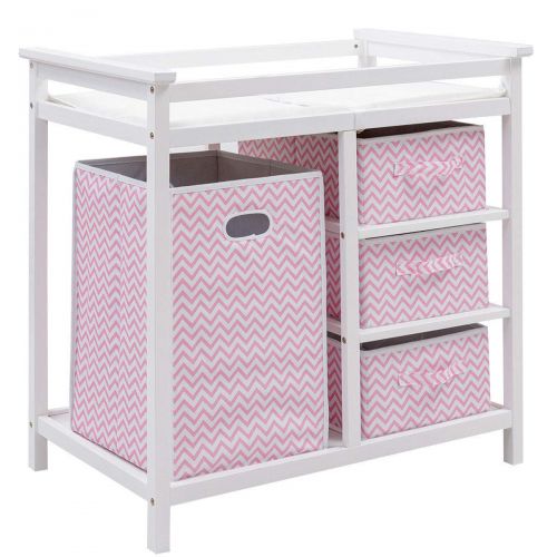  TNPSHOP Pink Infant Baby Changing Table Baskets Swaddle Hamper Diaper Wipes Storage Bins