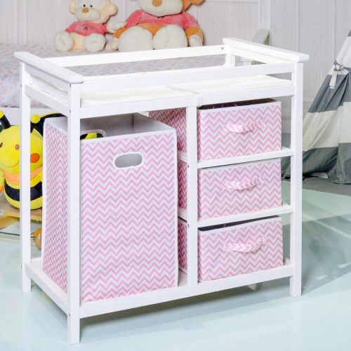  TNPSHOP Pink Infant Baby Changing Table Baskets Swaddle Hamper Diaper Wipes Storage Bins