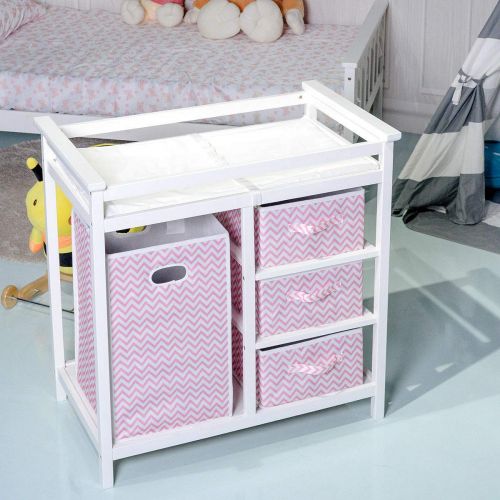  TNPSHOP Pink Infant Baby Changing Table Baskets Swaddle Hamper Diaper Wipes Storage Bins