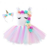 TOAMO Kids Costume Dress,Girls Tutu Dress, Flower Girls Unicorn Costume Pageant Princess Party Dress with Unicorn Horn Head Band