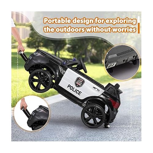  TOBBI Police Car Ride on 12V Electric Car for Kids Battery Powered Ride-on Toys Cop Cars with Remote Control, Siren, Flashing Lights, Music, Blueooth, Spring Suspension, Carbon Black