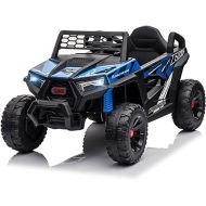 TOBBI 12V Kids Ride on Car, Electric Off-Road UTV Truck with Forward and Reverse Functions, Double Open Doors, Safety Belt, Horn, Music, and Lights for Kids Aged 3-5 Years (Blue)